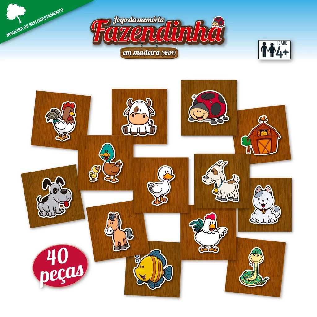 JOGO DA MEMORIA MDF FAZENDINHA C/40 PCS 